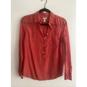 J.CREW‎ Cerise Ikat Popover Shirt Silk Blouse Top XS #70075